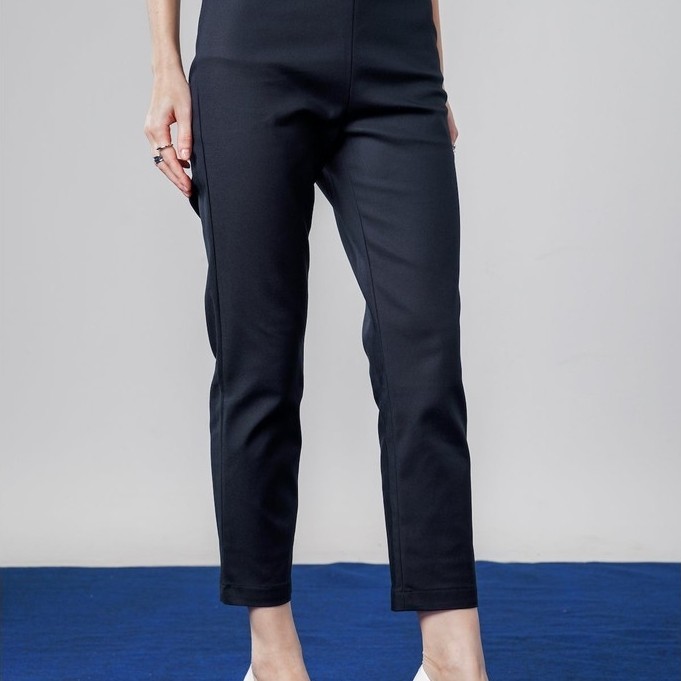 Benang Jarum - High Waist Ankle Pants - Navy