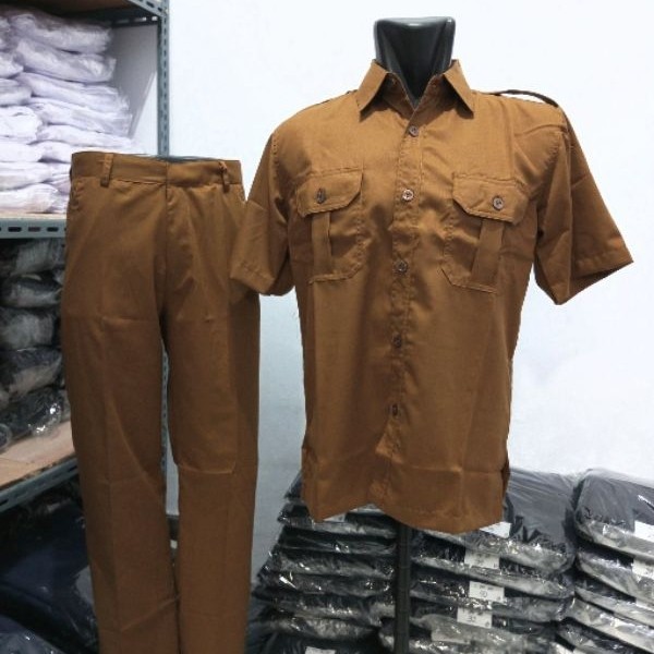 NEW!!! Seragam PNS PEMDA - Baju Khaki Pria Lengan Pendek Bahan KATUN WOL - Baju PEMDA PNS - Rafly