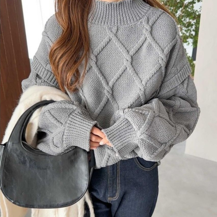 #47 Sweater Rajut Velvet Full Kepang Oversize Lengan Balon