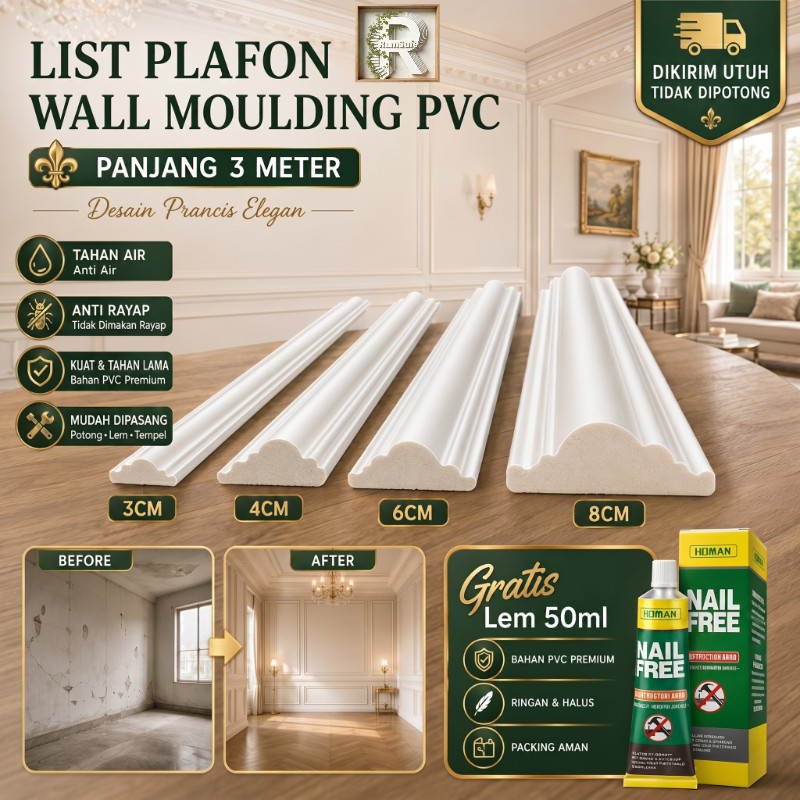 [3Meter] List Plafon Wall Moulding PVC List Border Molding Dinding 3D Anti Rayap Dekorasi Ruangan