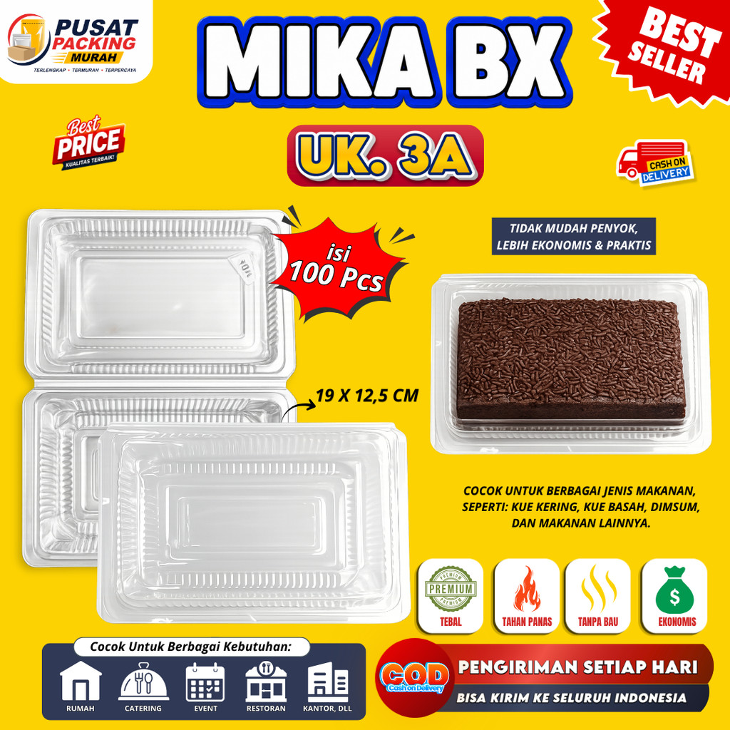 Mika Plastik Bening BX 3A Mika Box Kue Dimsum Persegi Panjang isi 100 pcs
