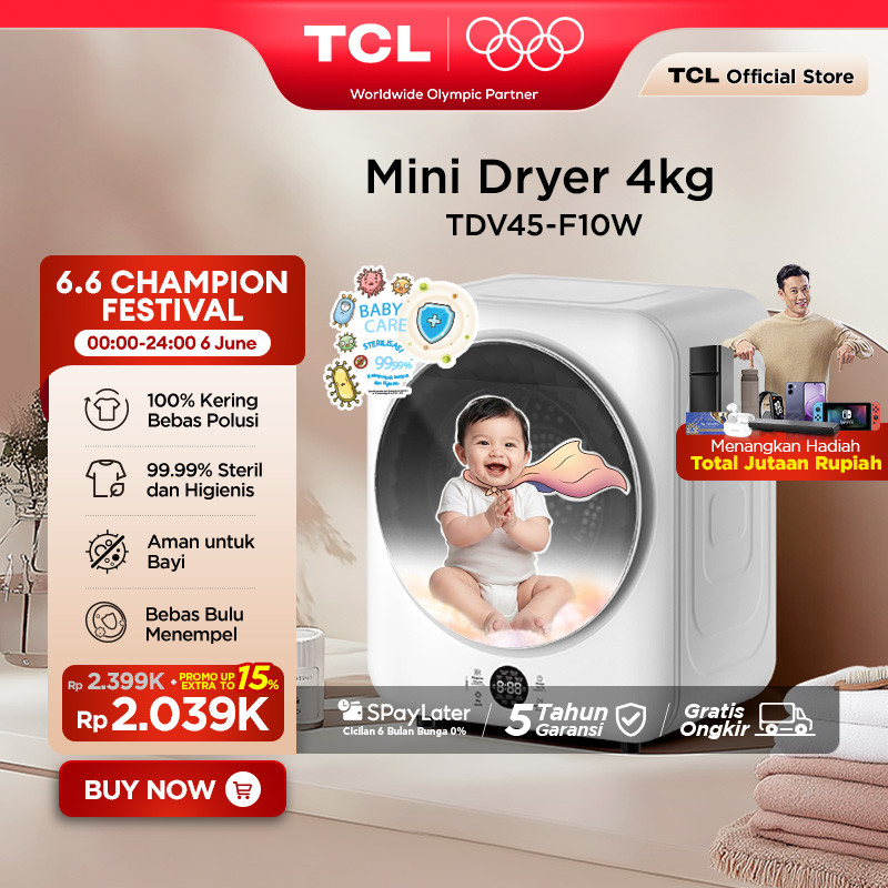 TCL Mini Dryer Kapasitas 4kg - Bebas Polusi - 100% Kering Tanpa Jemur - 99.9% Pakaian Steril - Aman 