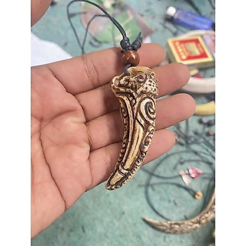 Kalung Etnik Bandul Taring Macan Harimau Ukir Dayak Kalimantan