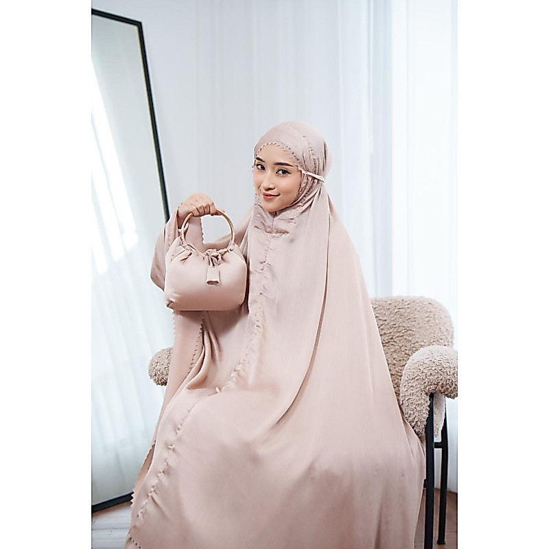 KIMYA ID Mukena Ismiyah Bahan Cradenza Silk Traveling Friendly Mewah 2 in 1 Resleting Dagu