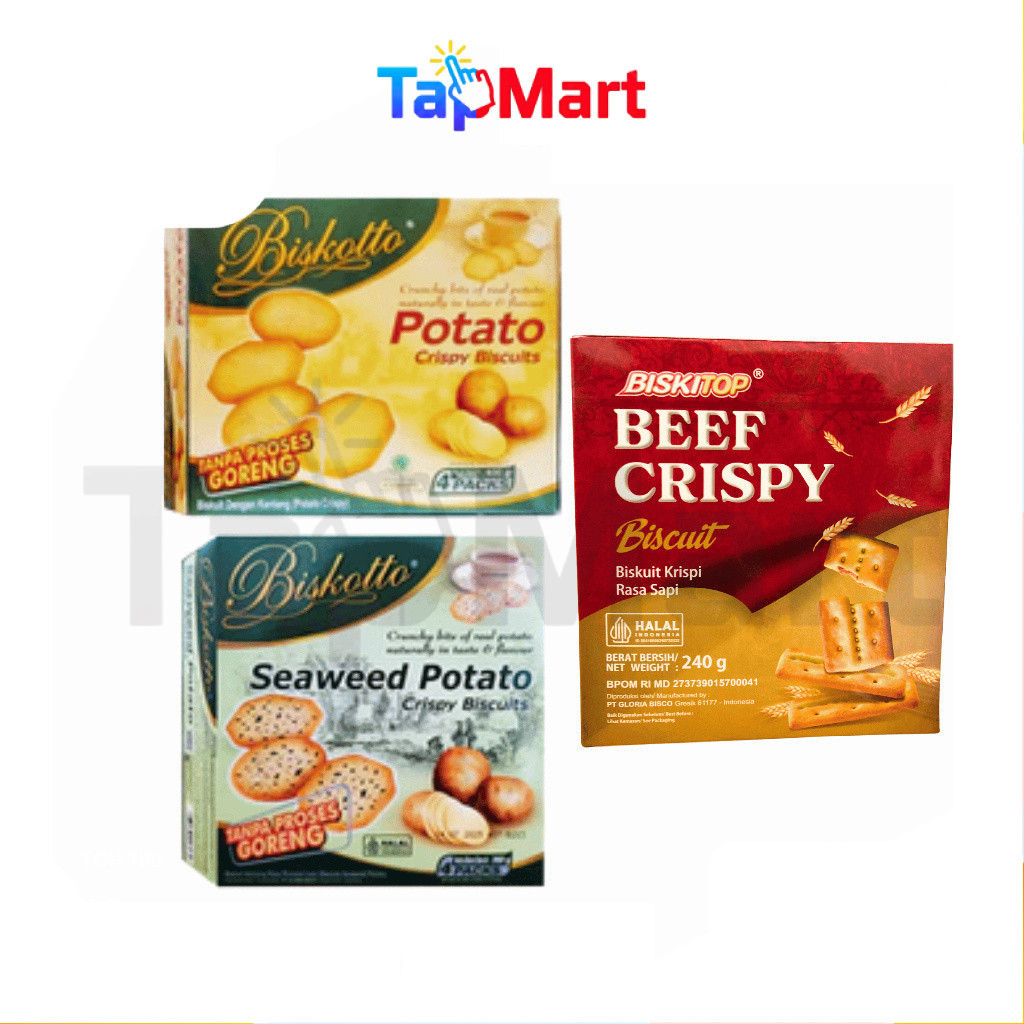 TapMart - Biskotto Biscotto Potato Crispy Biscuits Original | Seaweed Rumput Laut Beef Crispy 360 gr