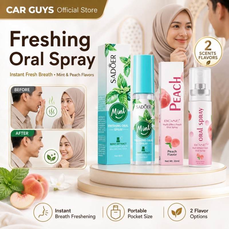 CAR GUYS Paket Hemat 2 Varian Mouth Spray Mint Peach Semprot Mulut Fresh Breath Spray Nafas Segar Pe