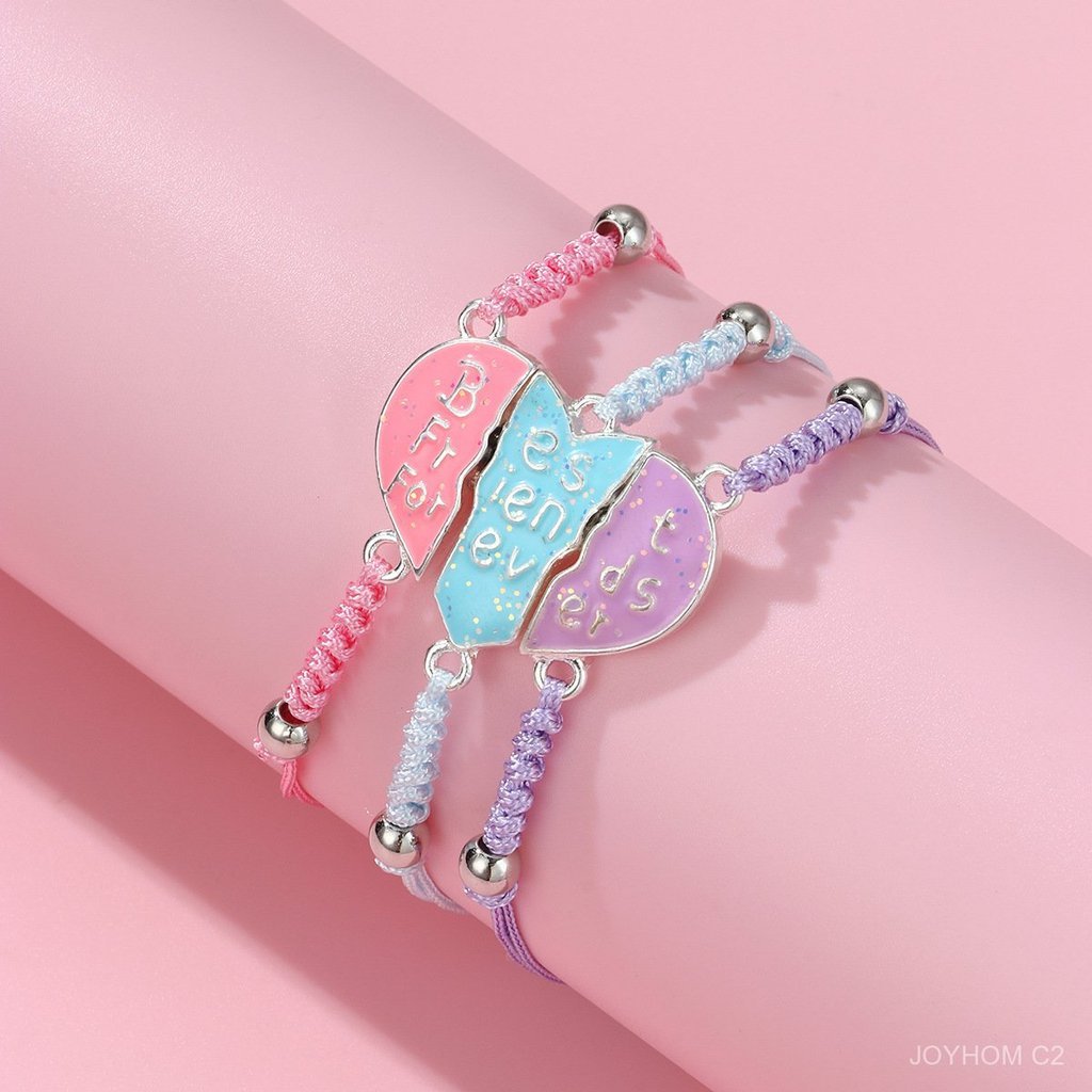 Gelang Magnet Hati Couple Gelang Anyaman Tangan Ibu Anak Sahabat Set Isi 3 Pcs COD Ready 24 Jam