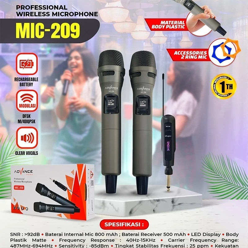 Advance Mic Wireless MIC-209 UHF Anti Noise Cocok Untuk Karaoke