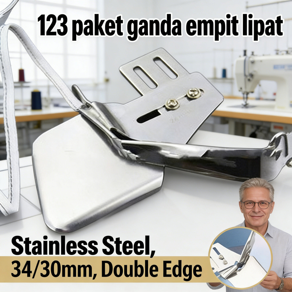 Mesin Jahit Stainless Steel 4 Lipatan Kain Bisban Alat Lipat Kelim Pinggiran Mesin Pembuat 32/30/34m