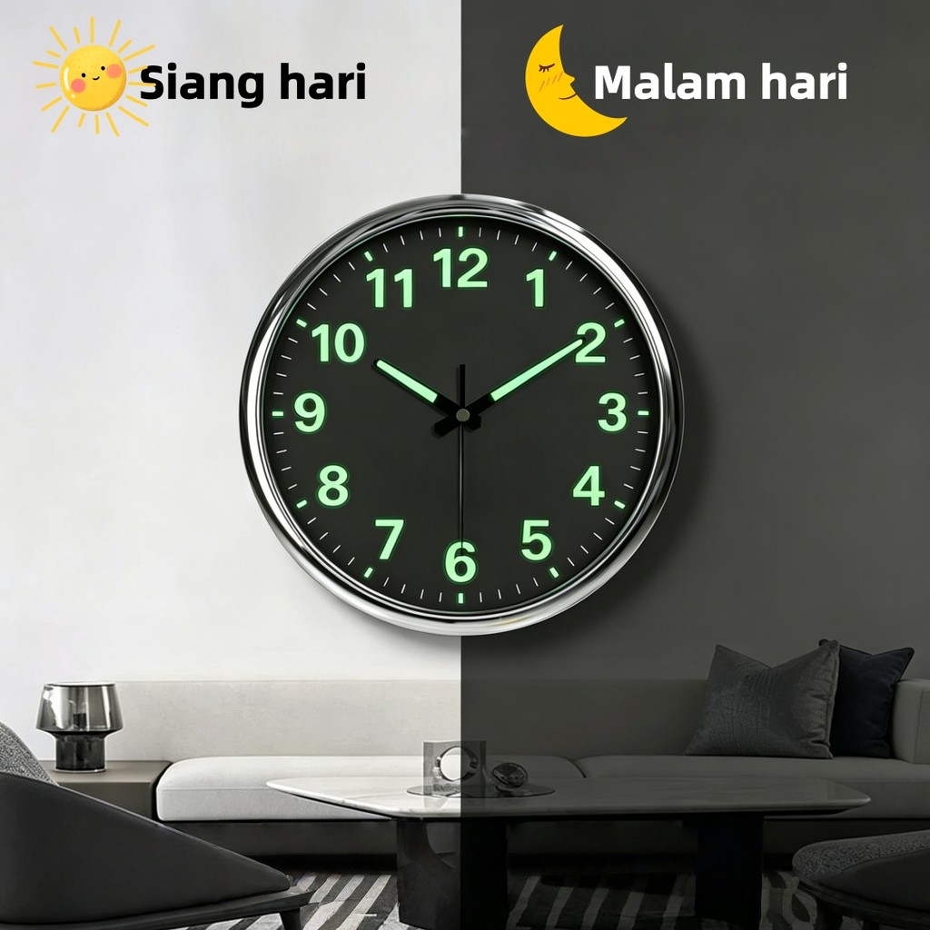 [COD]Jam Dinding Luminous Bulat Quartz 30cm/Jam Dinding Import Glow in the Dark Aesthetic /Jam Dindi
