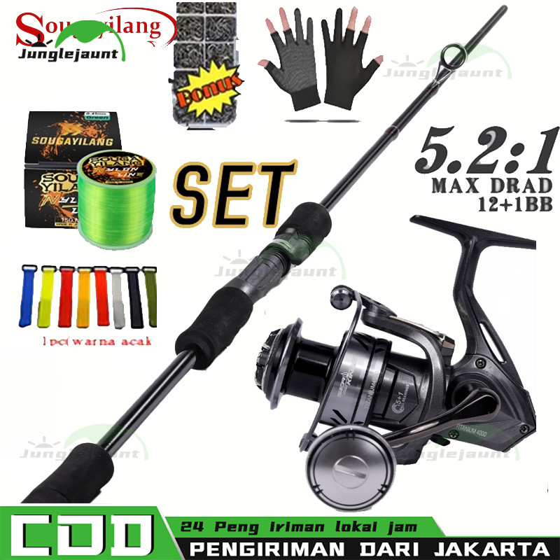 Joran Pancing Set REEL PANCING  SW POWER HANDLE ONEWAY SEAKINGS TITANIUM 5+1 BB MAX DRAG 21KG 1000 2