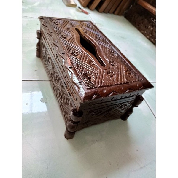 kotak tisu kayu jati ukiran