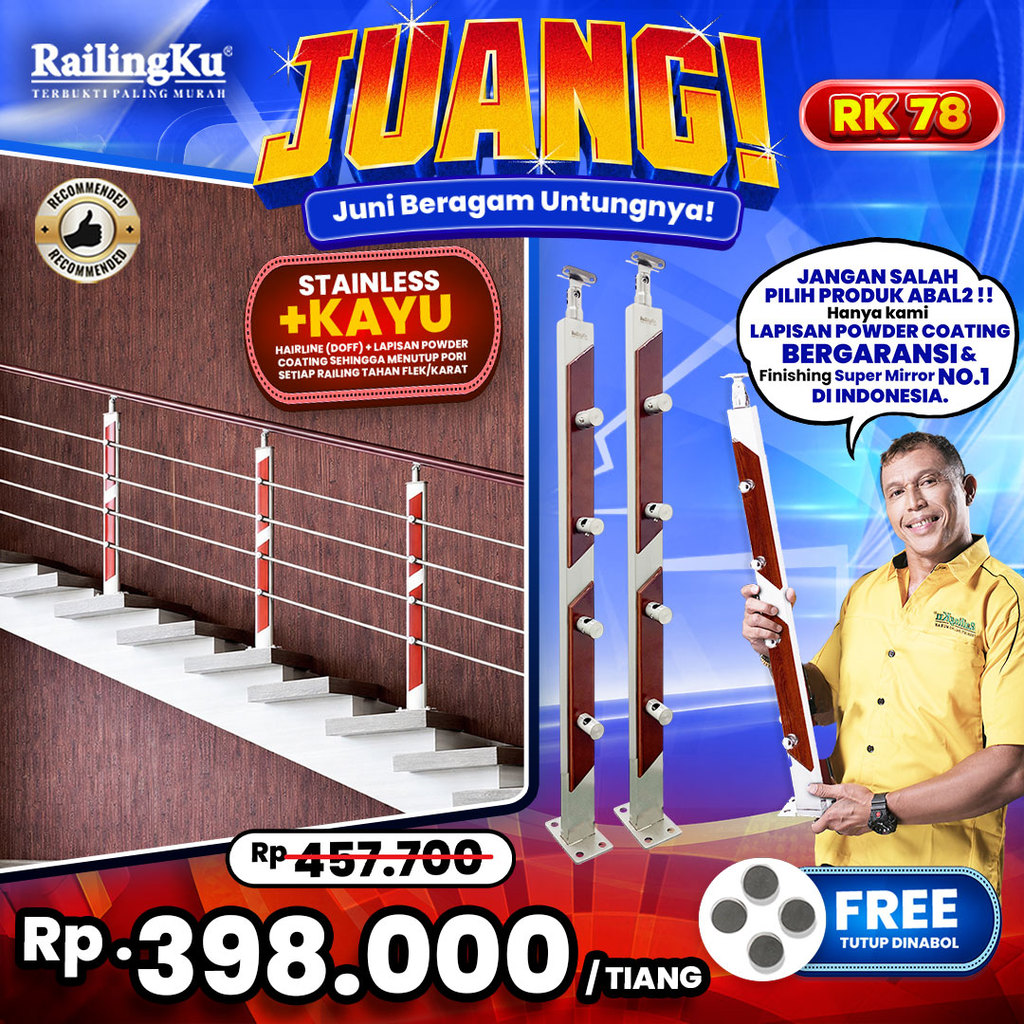 Railing Tangga Stainless Nature Desain Railingku [JUANG] RK 78 Railing Anti Karat Free Penutup Dynab