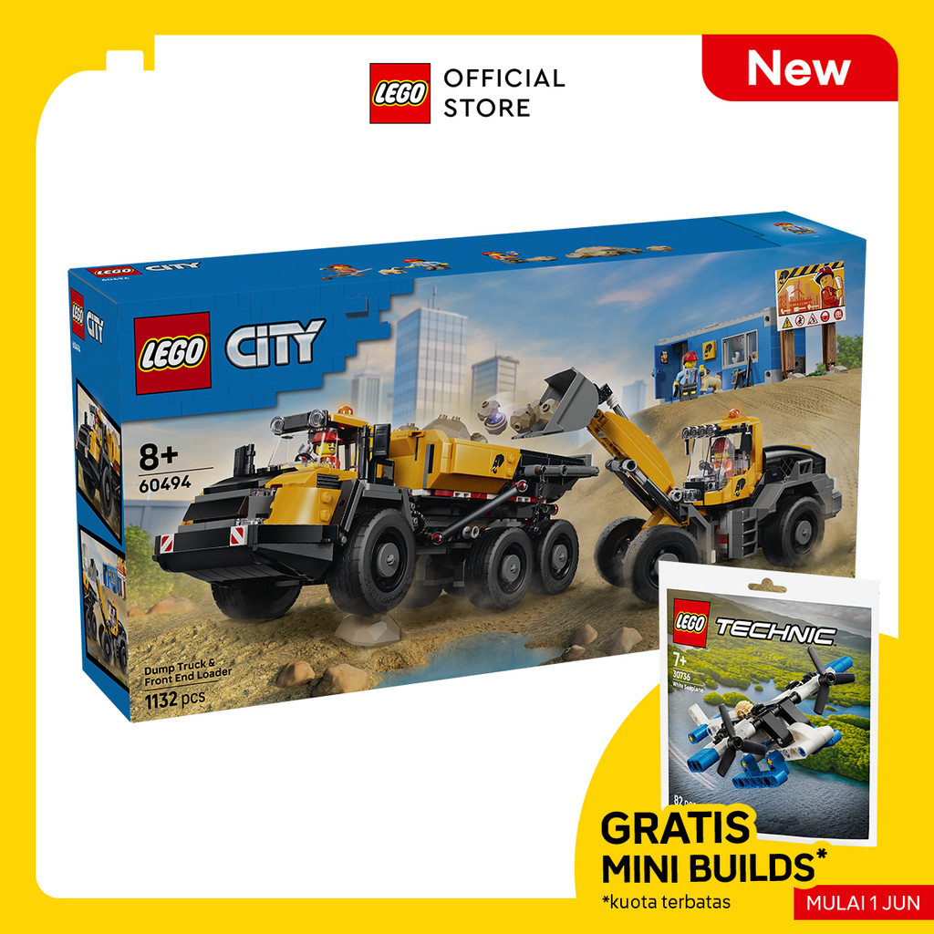 LEGO City 60494 Dump Truck & Front End Loader (1132 Pieces), Mainan Mobil, Mainan Anak Laki Laki, To
