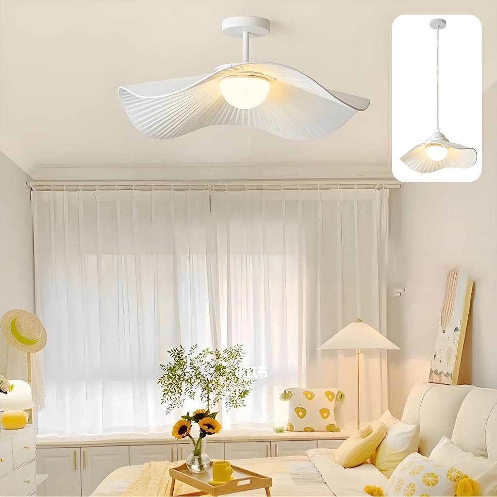 Lampu Gantung Plafon Desain Minimalis Gaya Kreatif Kain Krim Lampu Hias Kamar Tidur Cafe Lampu LED
