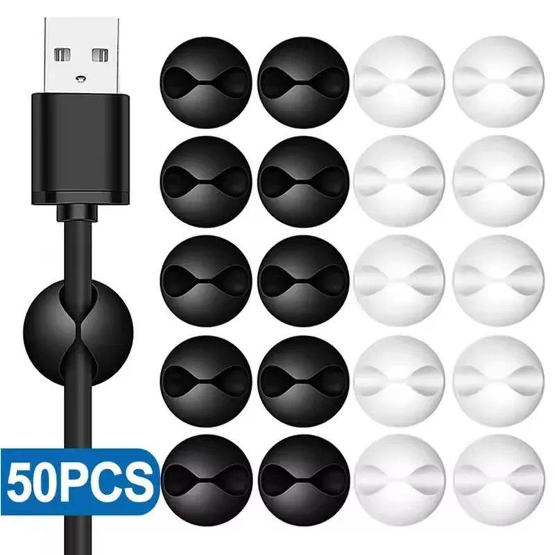 5/50Pcs Pengatur Kabel Mini Penjepit Kabel Pengisi Daya USB Penata Kabel Meja Pelindung Penahan Kabe