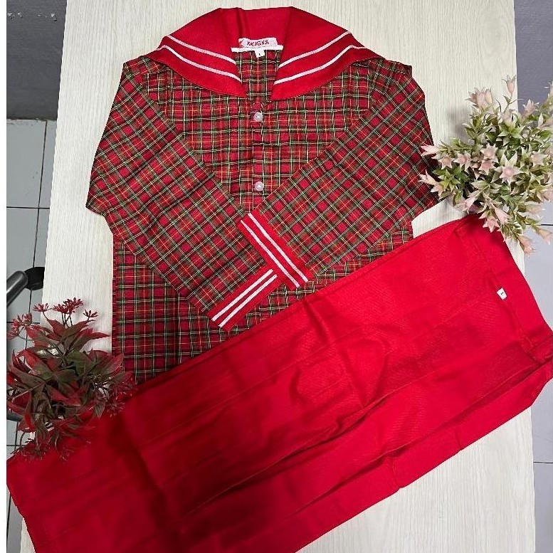 Free Ongkir Baju Seragam Kotak Merah Panjang Tk /Paud