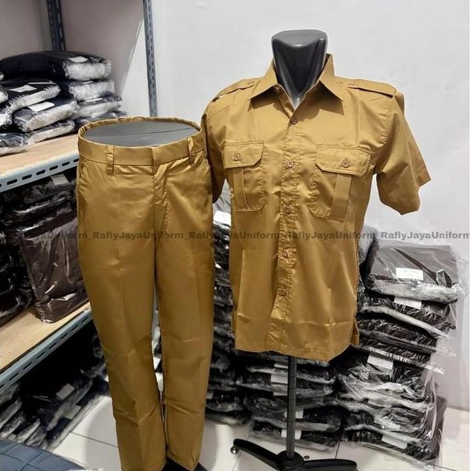 Seragam Khaki Pns - Baju Khaki Pria Lengan Pendek Katun Wol - Baju Pns - Seragam Pns - Rafly Jaya
