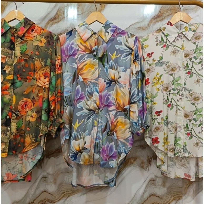 Kemeja Wanita Rayon Twill [Kemeja Wanita Motif Bunga Adem]