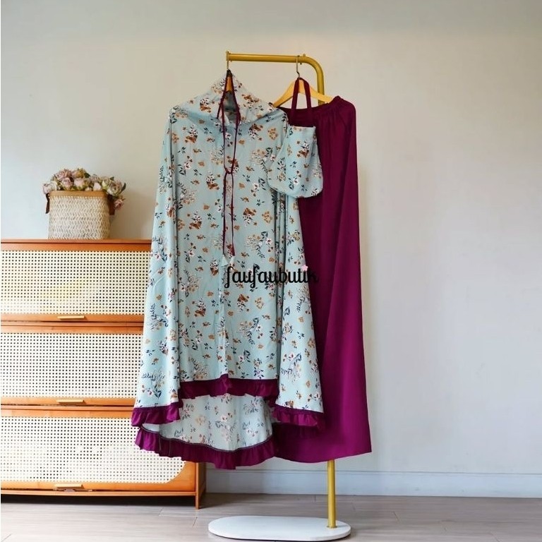 Mukena Rimpel Ditsy Floral tali ikat manual faufau
