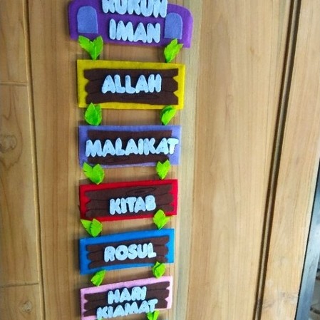 hiasan dinding rukun islam, rukun iman,budaya 5 S dari kain flanel kerajinan tangan prakarya anak se