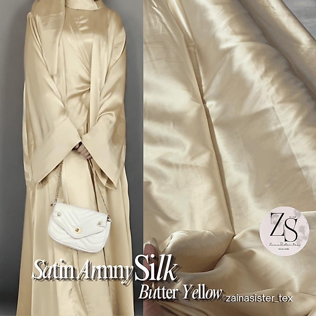Kain Satin Armany Silk Warna Butter Yellow Kuning Soft Pastel  Lembut Mewah | Harga 0,5 Meter | Baha