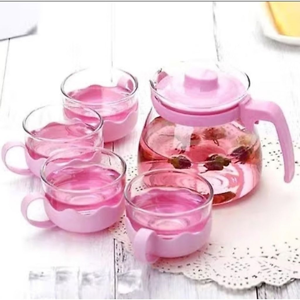 teko set +4 gelas kaca cantik