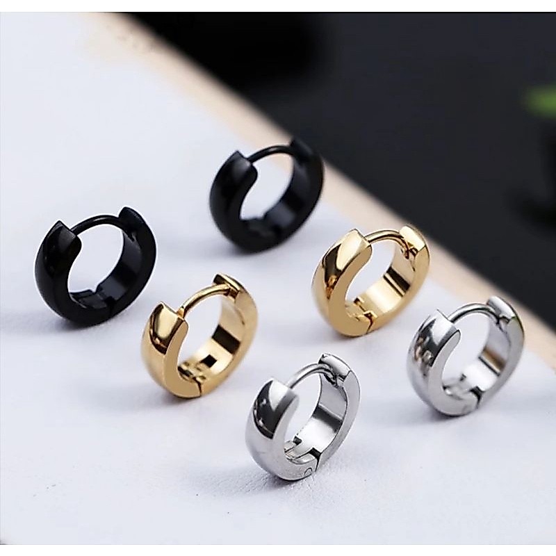ANTING TITANIUM ANTING PRIA TINDIK HITAM SILVER - HITAM