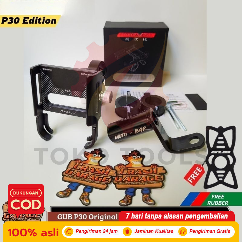Paket P30 Holder HP Motor Aluminium Alloy – Bracket Motobar Original, Dudukan Ponsel di Spion, Anti 
