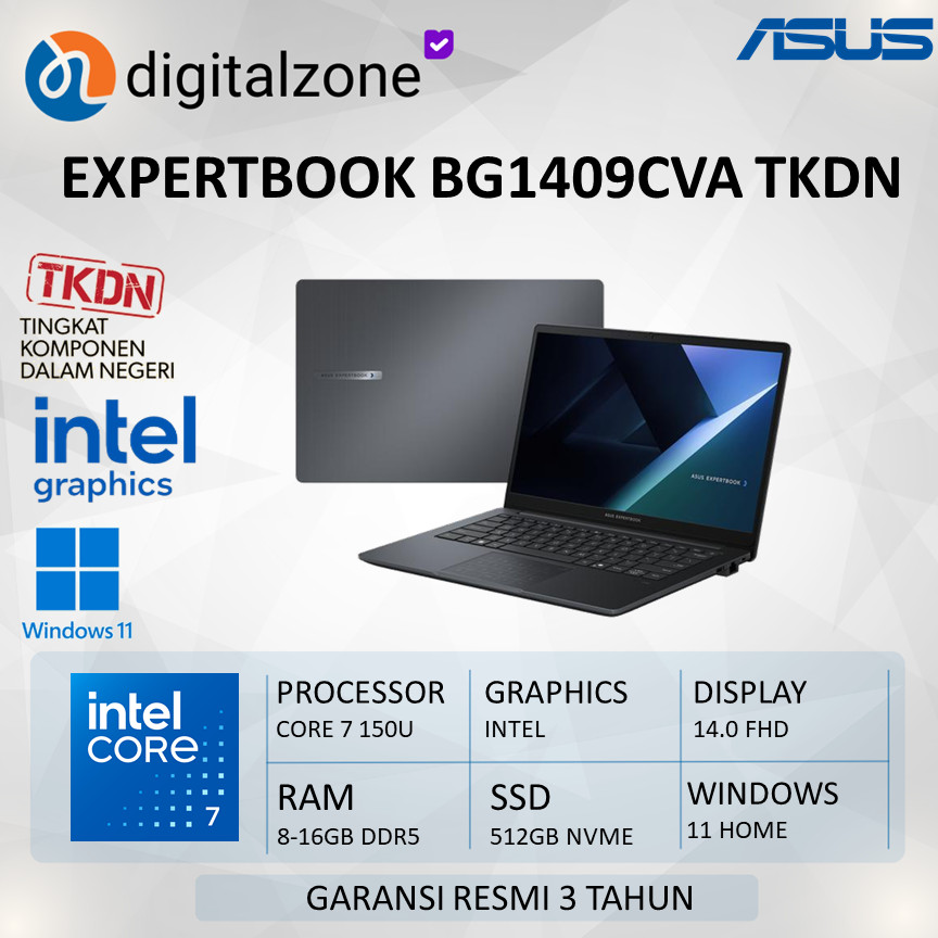ASUS TKDN ExpertBook BG1409CVA-S67851WR S67151WR CORE 7 150U 8-16GB 512GB 14.0 FHD W11