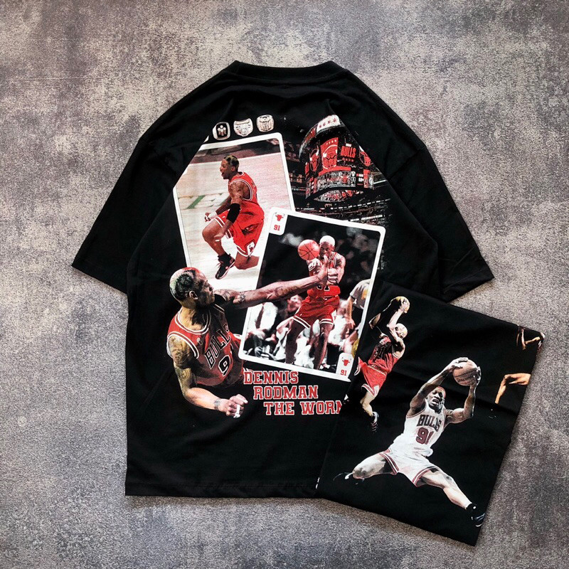 (LVR) Baju Kaos NBA Oversize DANNIS RODMAN The Worm - T Shirt NBA Vintage Oversize Dannis Rodman Bla