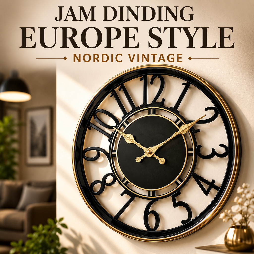 Jam Dinding Europe Style Nordic Vintage Model Jadul Kuno Retro Quartz Silent Movement Diameter 30cm 