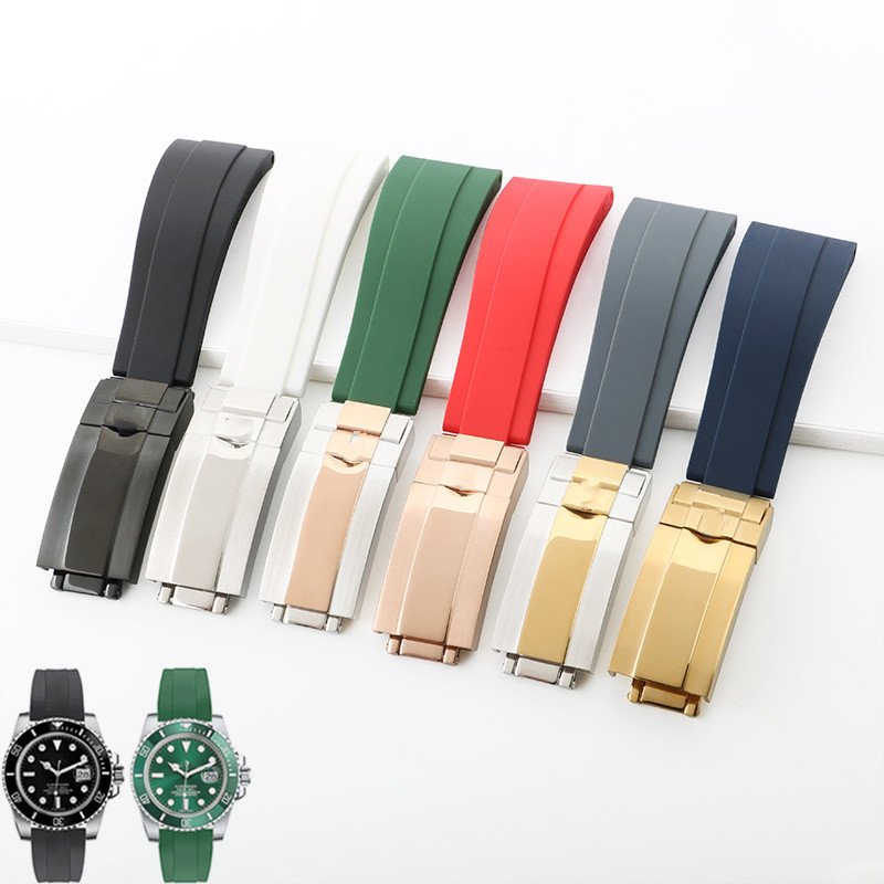 Tali jam Rolex silikon karet asli gelang Submariner hitam dan hijau Yacht-Master Daytona Oyster Perp