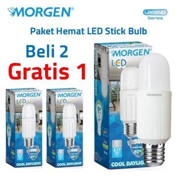 MORGEN LED Bulb Stick Lampu Hemat Beli 2 Gratis 1 Putih 6500K 9 Watt