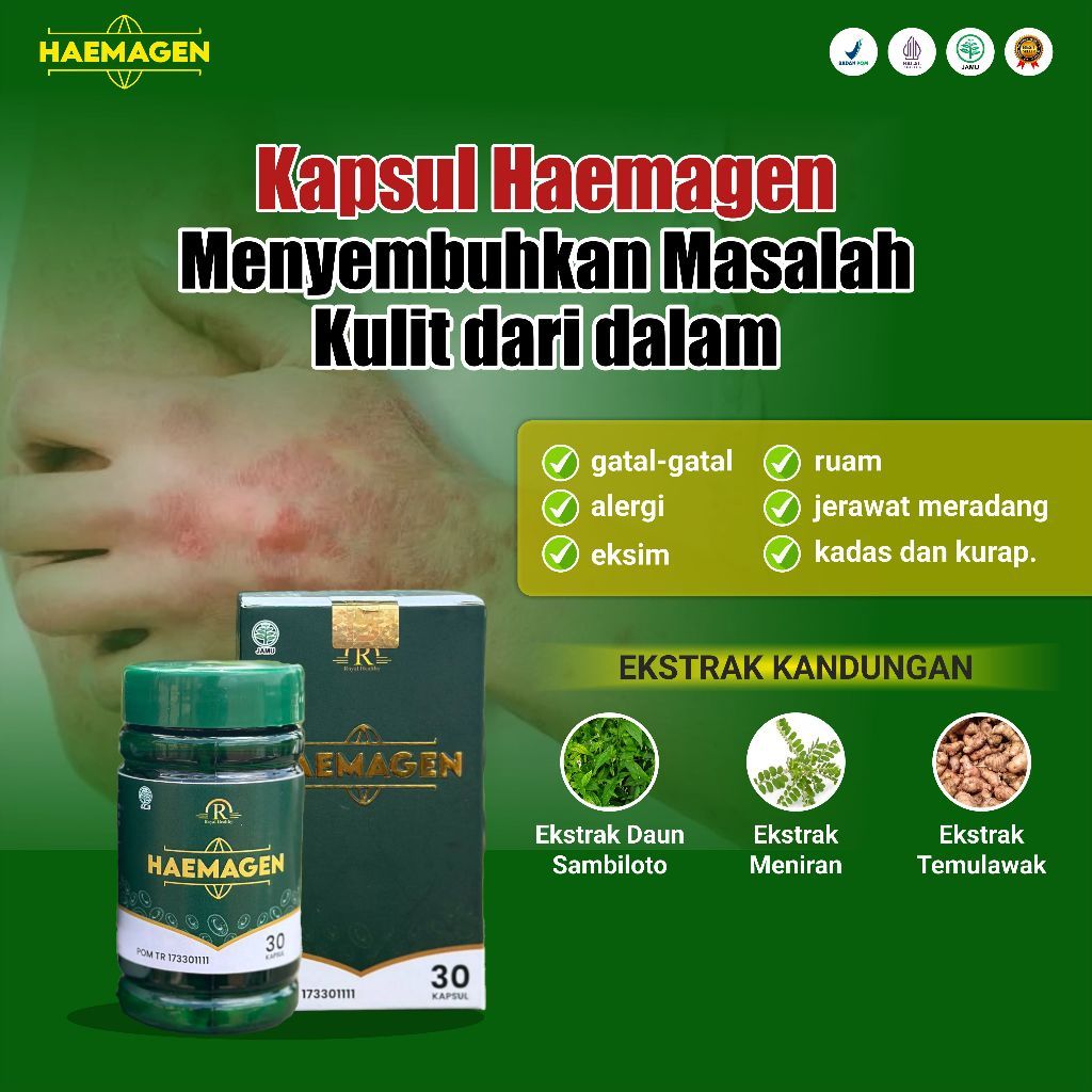 Haemagen Obat Panu Kadas Kurap Alami 1 btl isi 30 Kapsul