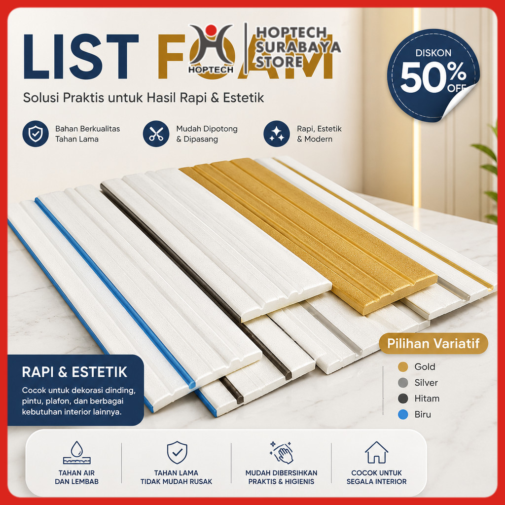 Hoptech SRBY - List Foam Wallpaper Wall Border List Dinding 3D 2.3 Meter | Lis Tembok Sudut Pembatas