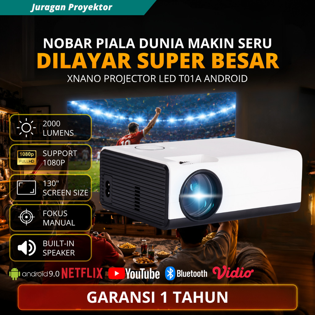 Aera Proyektor Android T01A Proyektor Mini Full HD 1080p Mirroring HP Proyektor Kamar Bioskop Mini 2