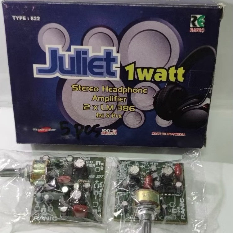 RANIC KIT JULIET AMPLIFIER STEREO 1 WATT HEADPHONE 2xLM 386 TYPE(822) per pcs