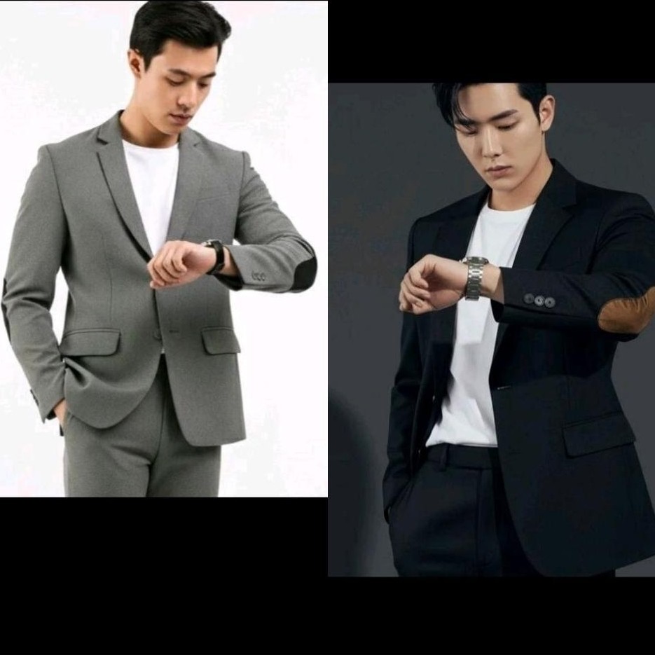 Original Jas Blazer Terbaru Light Grey Elbow/Black Elbow Pria Slimfit [Cod]