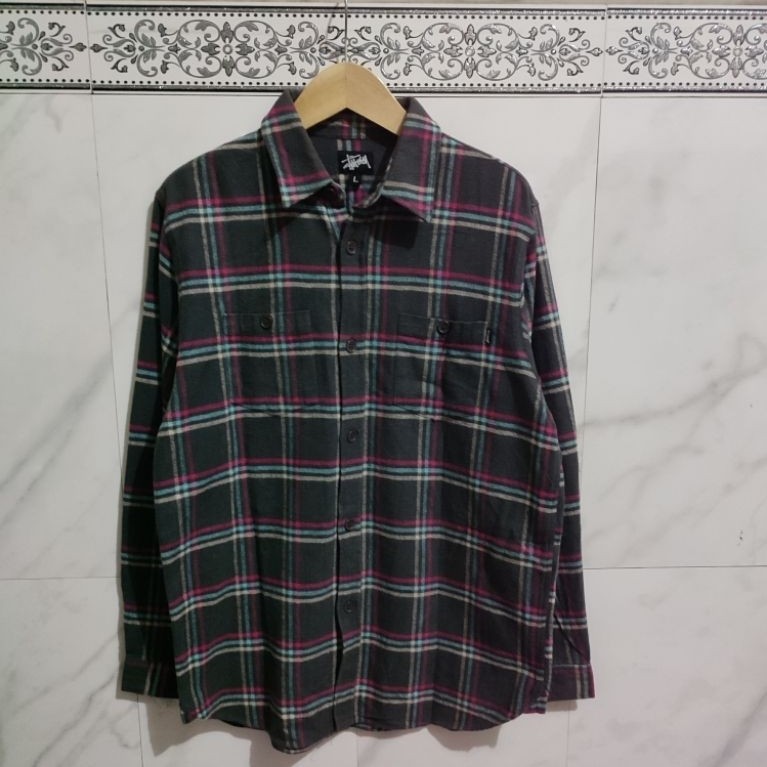 Kemeja Flannel Stussy Vintage 00's  Abu