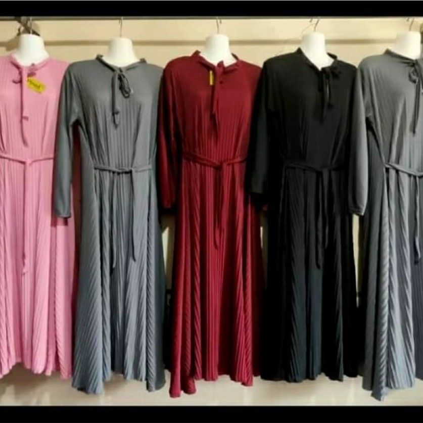 Gamis Plisket Jumbo/ Gamis Tali Plisket Leher / Gamis Plisket Murah Jumbo