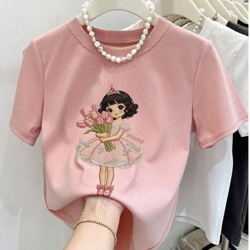 Misco Atasan Wanita Korea Style | Kartun Lucu Pink Motif Gadis Bunga Tulip Grafiti | Lengan Pendek P
