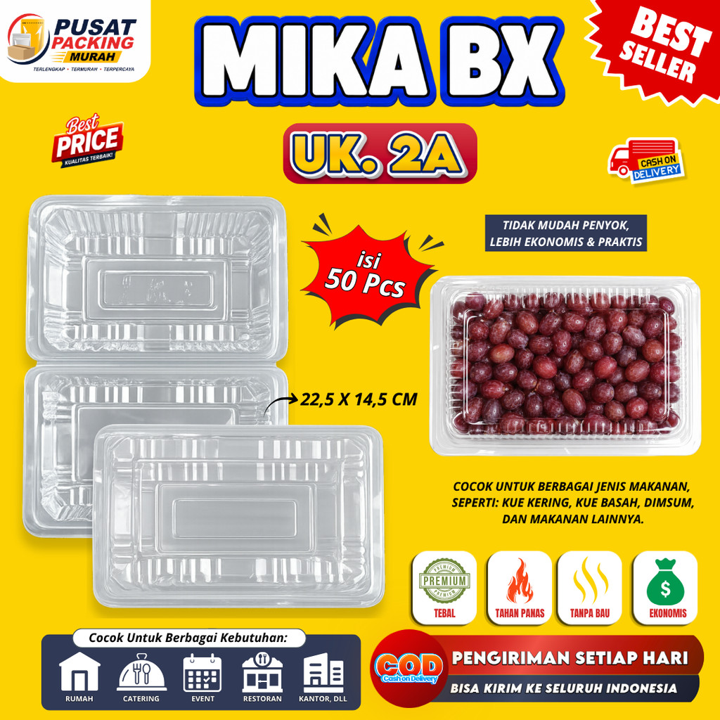 Mika Plastik Bening BX 2A Mika Box Kue Dimsum Nasi Persegi Panjang isi 50 pcs