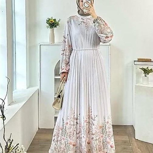 GAMIS PLISKET MOTIF PRINTING TERBARU BUNGA FLORAL