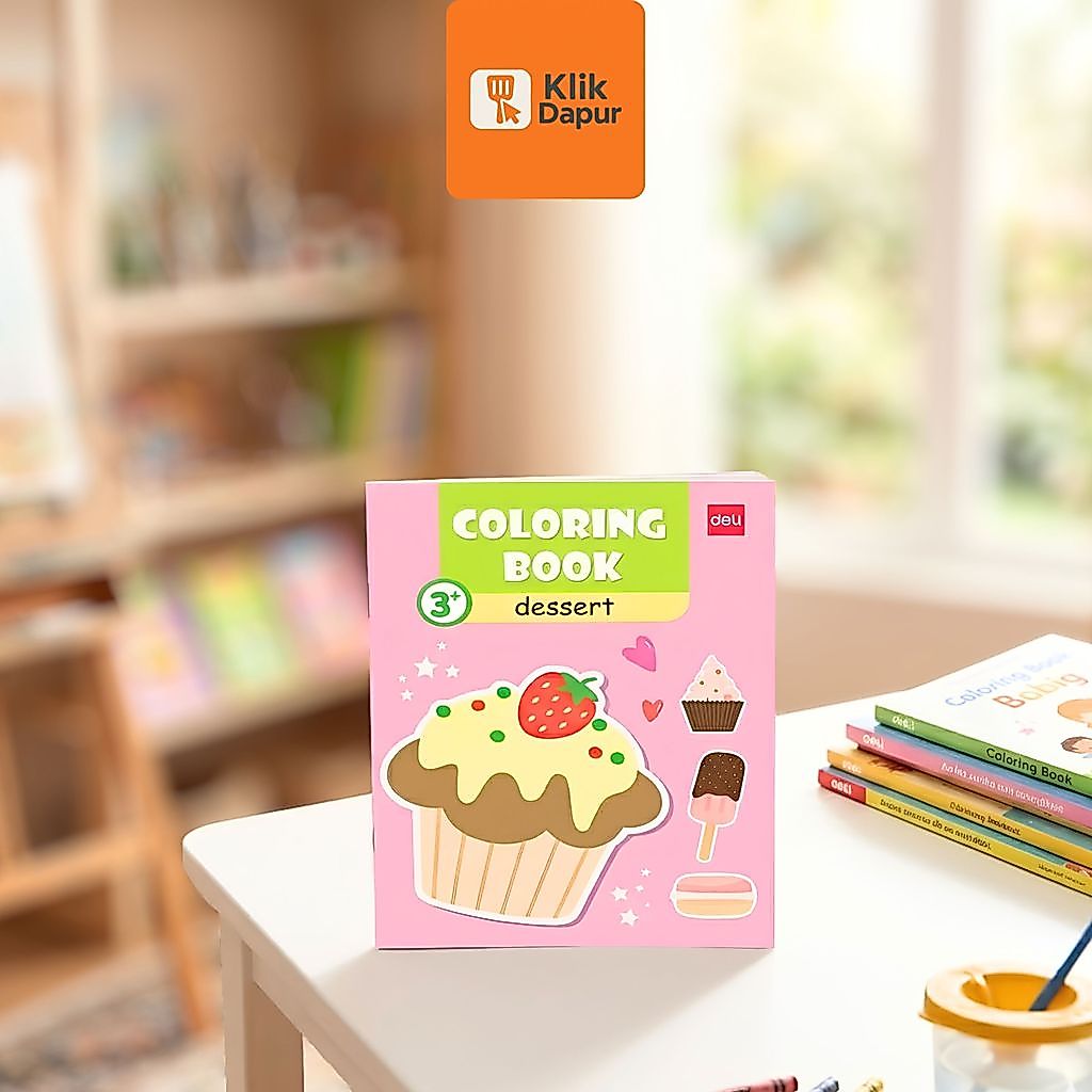 KLIKDAPUR  - N068 Deli Drawing Book Buku Mewarnai Edukasi Anak Motif Dessert Kertas Tebal Makanan Ma