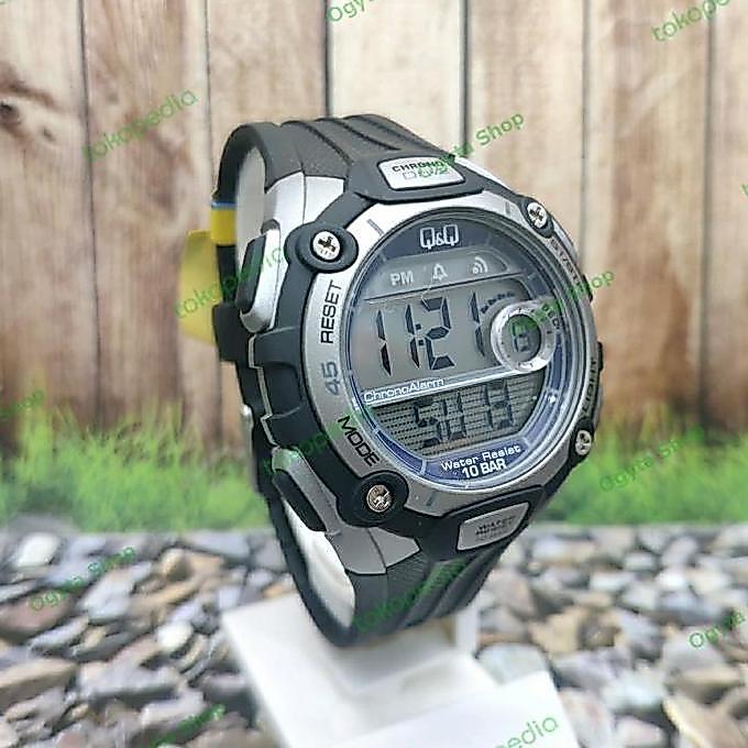 Ready  Jam Tangan Pria Q&Q QQ Digital Strap Karet Hitam M083J002Y Original