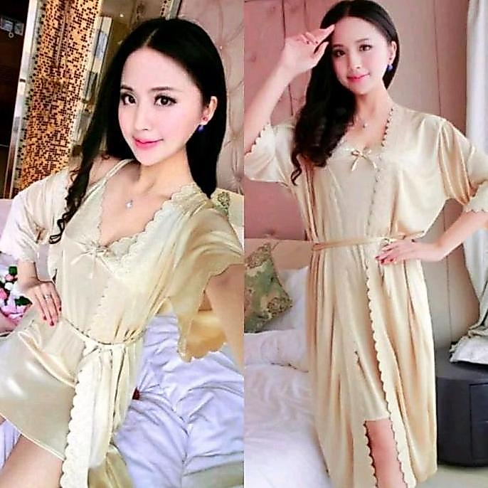 Baju Tidur Lingerie  Kimono Tricot Satin  Dress Wanita