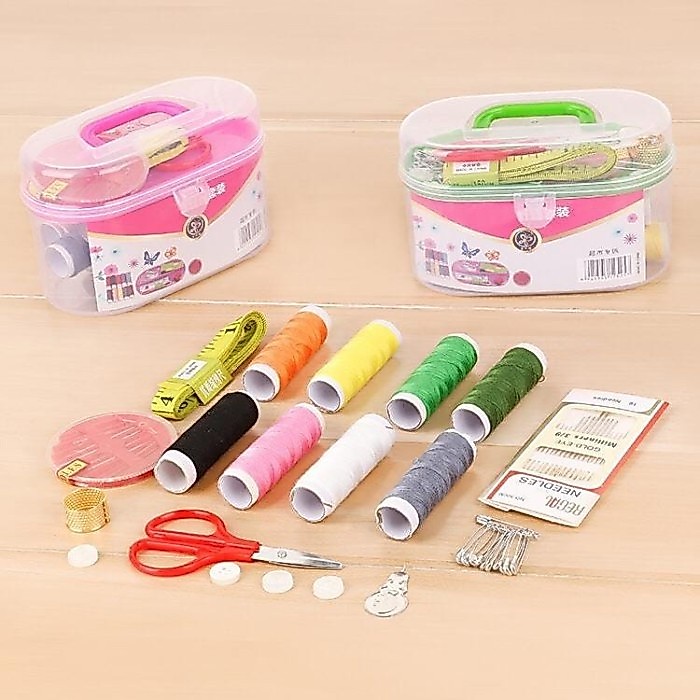 Kotak Box Set Alat Jahit Peralatan Benang Jarum Peniti Kancing Meteran Gunting Sewing Kit Tailor Kai