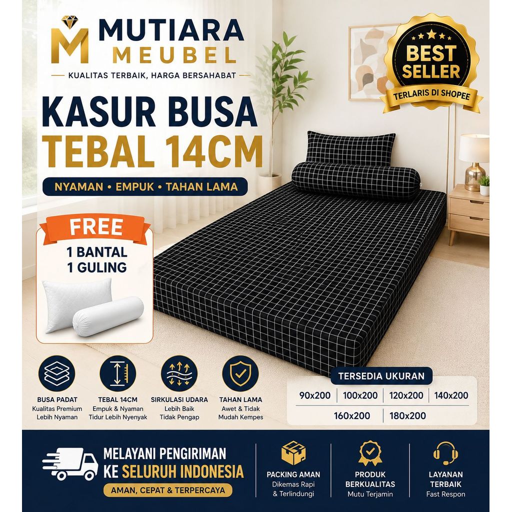 KASUR SPON TEBAL 14CM BONUS BANTAL GULING KASUR BUSA MATRAS TIDUR EMPUK SPON BERKUALITAS