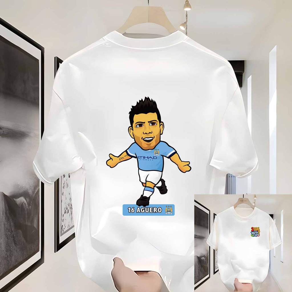 * COD * Kaos Oblong Unisex Motif Pemain Legendaris Aguero, Arteta, Gervinho, Sneijder, Desain Kartun